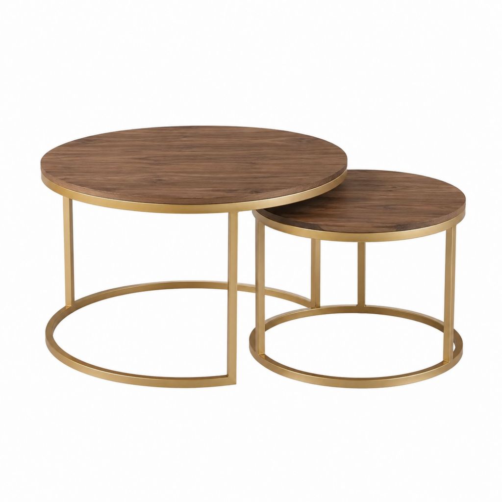 Couchtisch-Set 2-teilig Braun Gold MDF Stahl rund 80 x 80 x 45 cm und 60 x 60 x 38 cm
