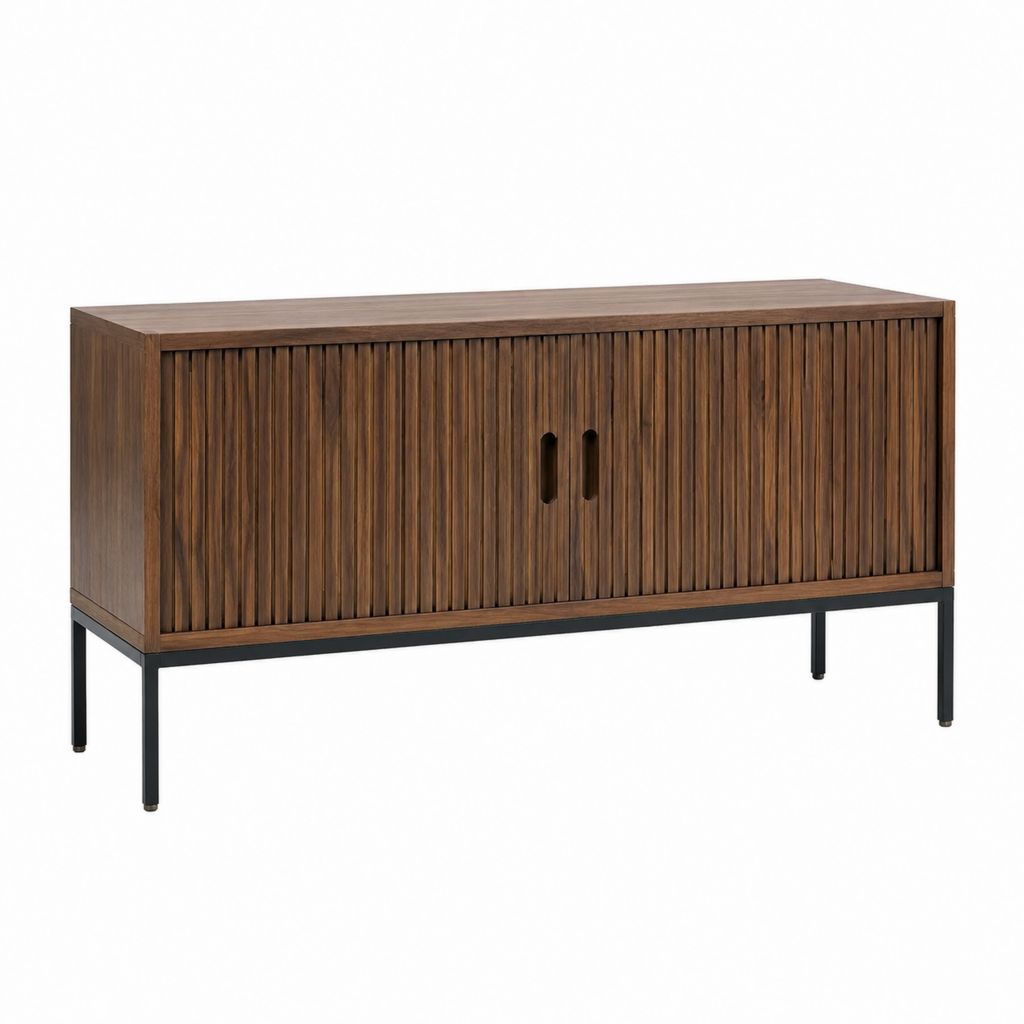 TV Lowboard Nussbraun MDF mit Walnussfurnier Rechteckig 120 x 40 x 75 cm mit 2 Lamellentüren