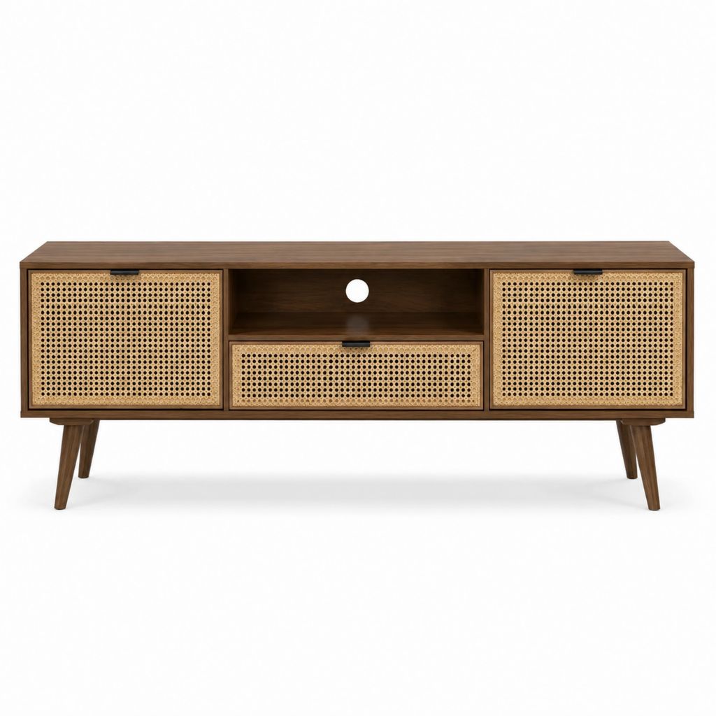 TV-Lowboard Walnussfarben mit Rattangeflecht 160 x 40 x 60 cm
