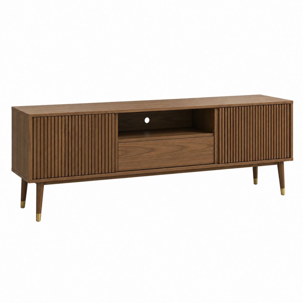 TV Lowboard Walnussoptik MDF rechteckig mit 2 Schiebetüren 160 x 40 x 60 cm