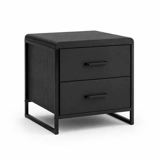Nachttisch Schwarz MDF Stahl rechteckig mit 2 Schubladen 50 x 45 x 55 cm