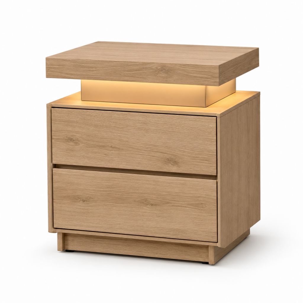 Nachttisch mit LED-Beleuchtung Eichefarben MDF rechteckig 50 x 40 x 55 cm