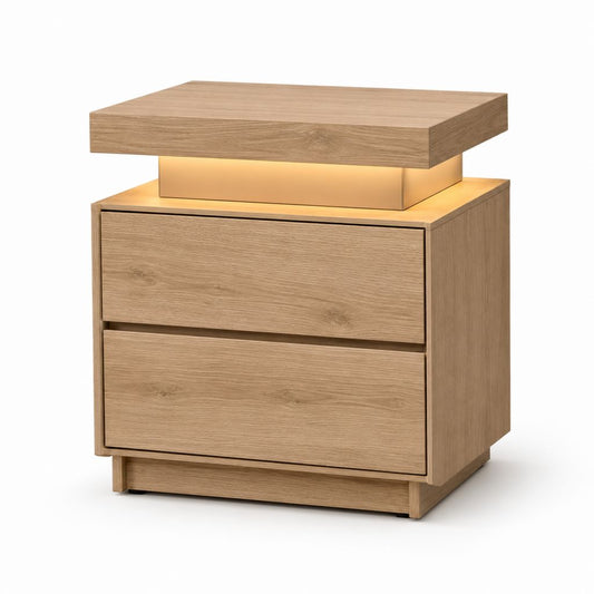 Nachttisch mit LED-Beleuchtung Eichefarben MDF rechteckig 50 x 40 x 55 cm