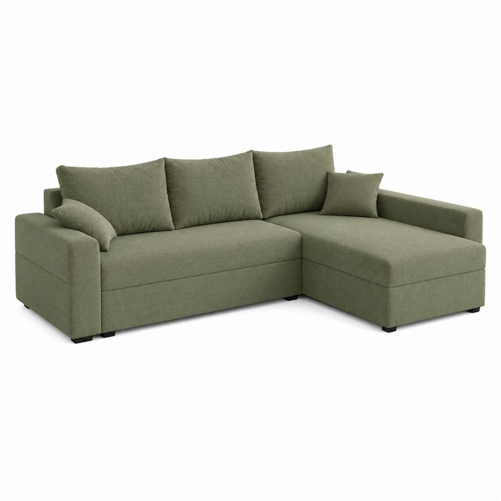 Ecksofa mit Recamiere rechts Olivgrün 100 % Polyester L-Form 220 x 150 x 85 cm