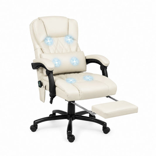 Massage Bürostuhl Creme PU-Kunstleder mit Fußstütze 68 x 68 x 112-122 cm