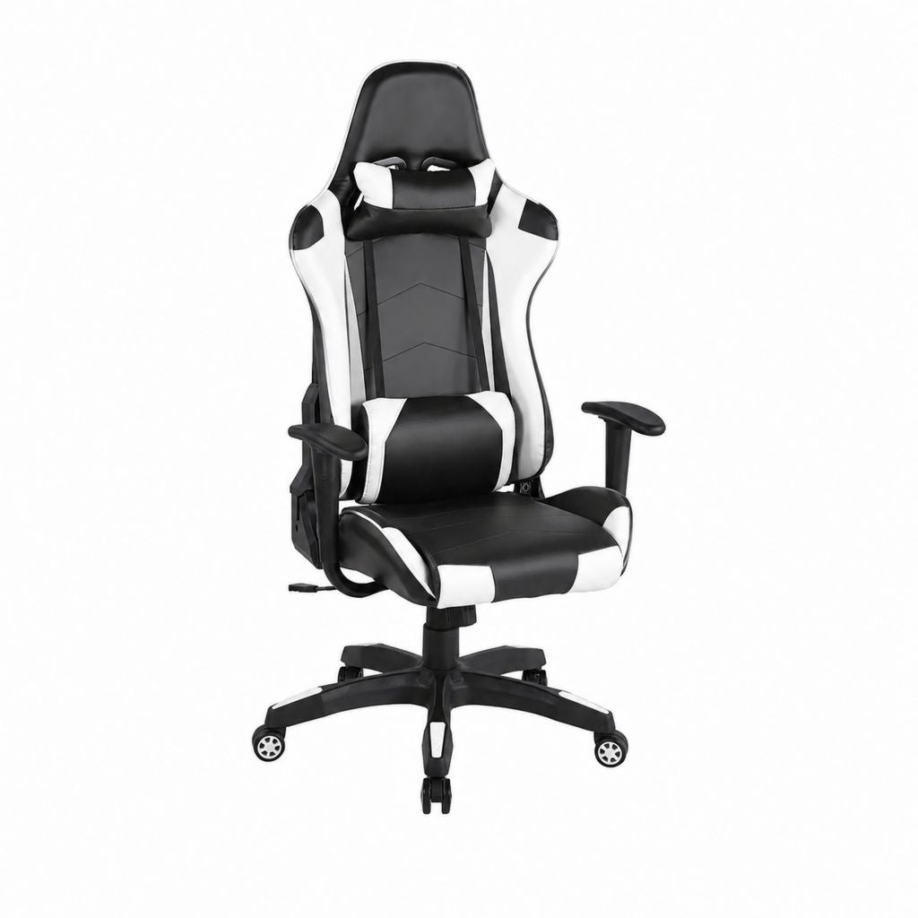 Gaming Bürostuhl Schwarz Weiß aus PU-Kunstleder mit hoher Rückenlehne 66 x 70 x 118-128 cm