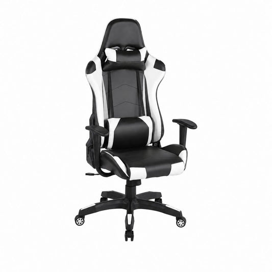 Gaming Bürostuhl Schwarz Weiß aus PU-Kunstleder mit hoher Rückenlehne 66 x 70 x 118-128 cm