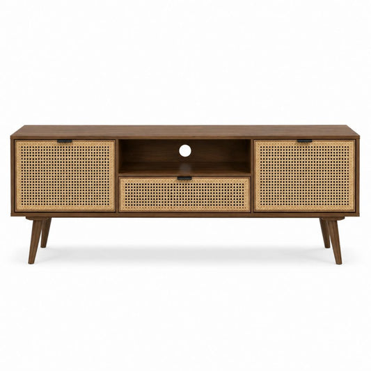 TV-Lowboard Walnussfarben mit Rattangeflecht 160 x 40 x 60 cm