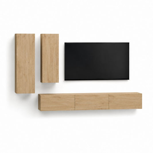 TV Wohnwand 3-teilig Eiche Sonoma Spanplatte Lowboard 200 x 30 x 35 cm mit 2 Hängeschränken