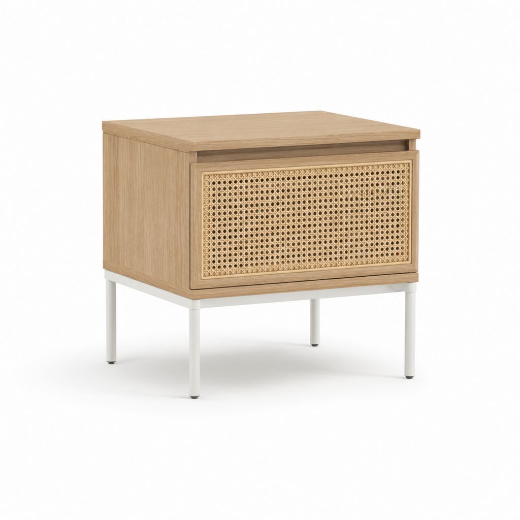 Nachttisch mit Schublade Natur MDF Rattan rechteckig 50 x 40 x 55 cm