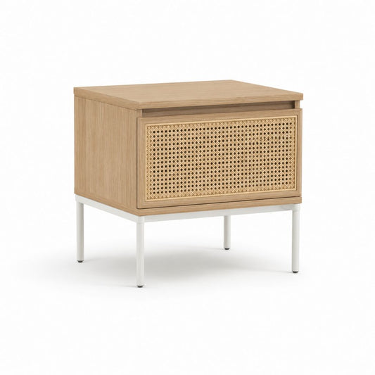 Nachttisch mit Schublade Natur MDF Rattan rechteckig 50 x 40 x 55 cm